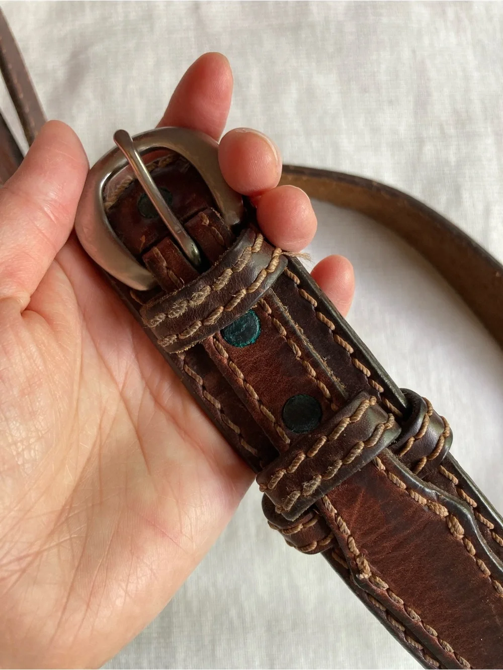 Vintage Duluth Classic Brown Leather Men’s Belt - Stitched Casual Style 43”-47”